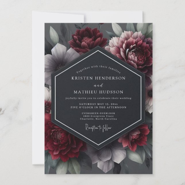 Invitation Mariage Fleur de Bourgogne Ténébreux (Devant)