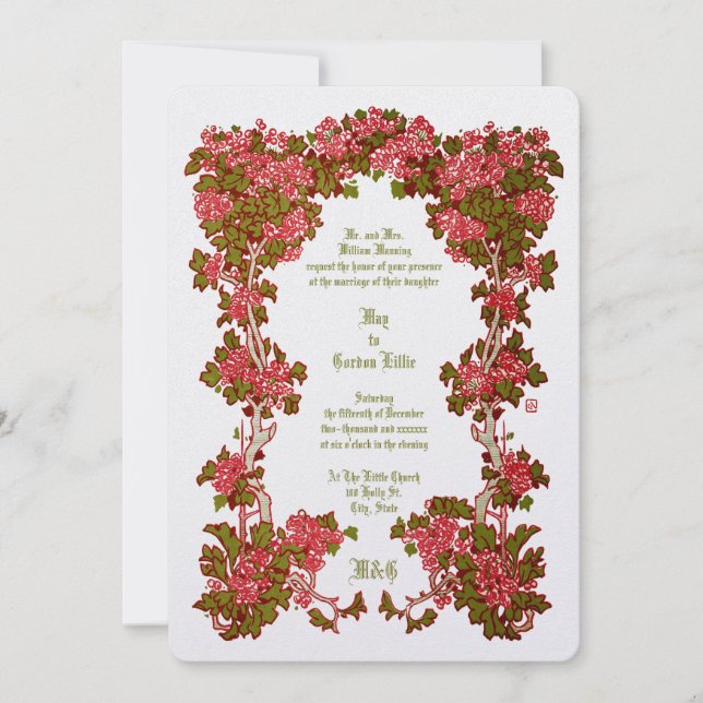 Invitation Mariage Fleur de Bush Antique Bordure (Devant)