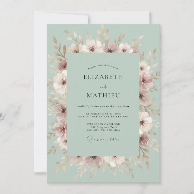 Invitation Mariage Fleur de Caresse de Mousse de Mer (Devant)