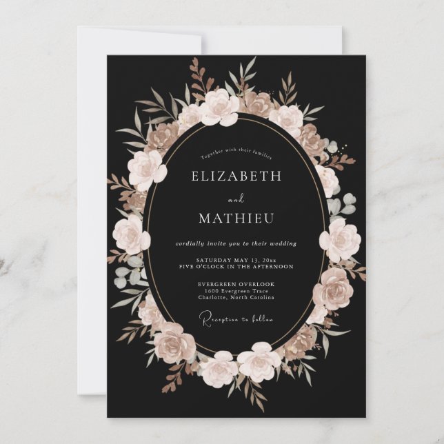 Invitation Mariage Fleur de Cerise Noire (Devant)