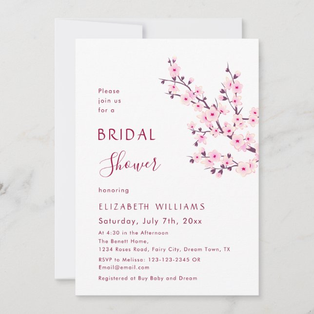 Invitation Mariage Fleur de Cerisier  (Devant)
