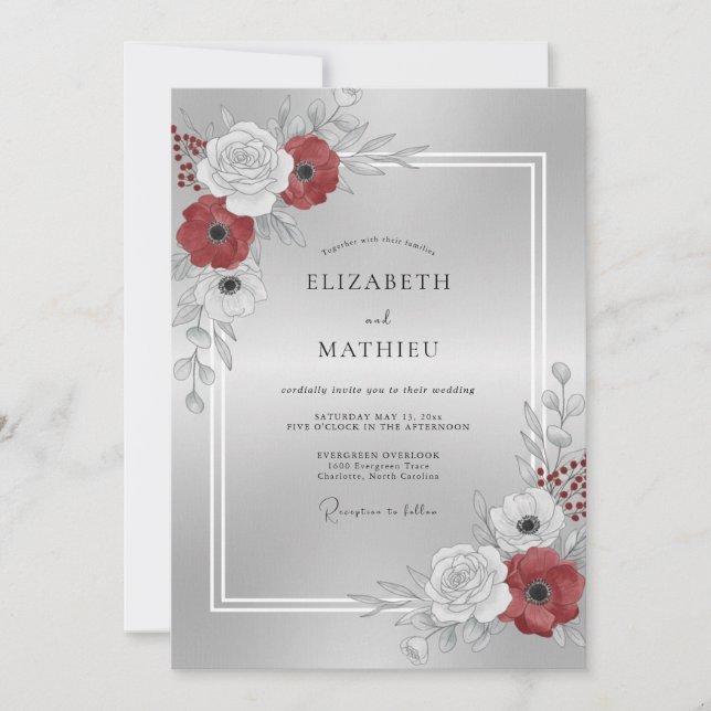 Invitation Mariage Fleur de Cerisier Argentée (Devant)