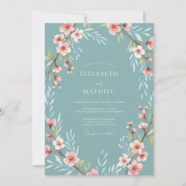 Invitation Mariage Fleur de Cerisier Délicate Teinte Sourdine (Devant)