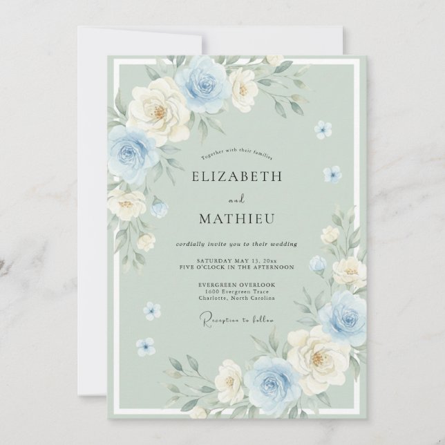 Invitation Mariage Fleur de Cerisier Menthe (Devant)