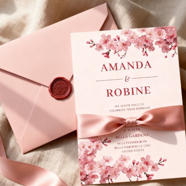 Invitation Mariage Fleur de Cerisier Rose (Créateur téléchargé)