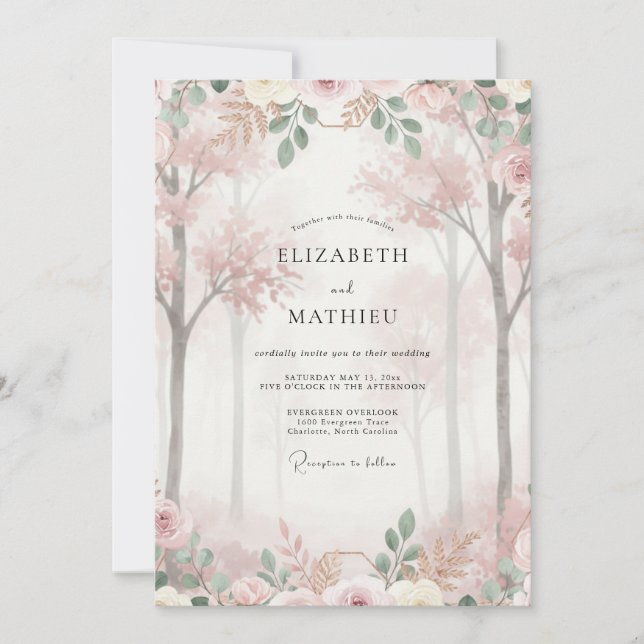 Invitation Mariage Fleur de Cerisier Rose (Devant)
