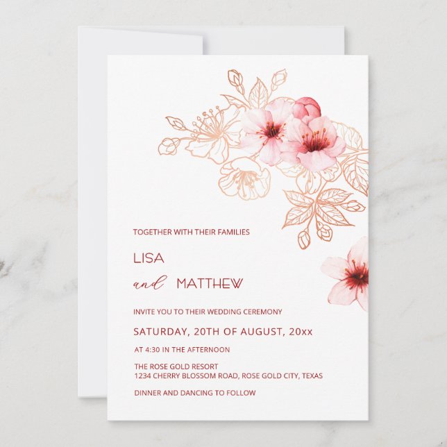 Invitation Mariage Fleur de Cerisier Rose Blanc (Devant)