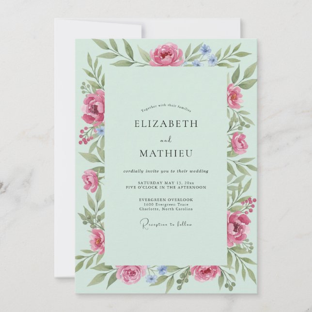 Invitation Mariage Fleur de Cerisier Rose Mousse de Mer (Devant)
