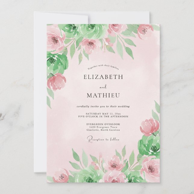 Invitation Mariage Fleur de Cerisier Rose Pastel (Devant)