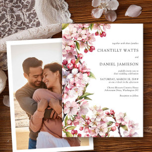 Invitation Mariage Fleur de Cerisier Rose Photo  