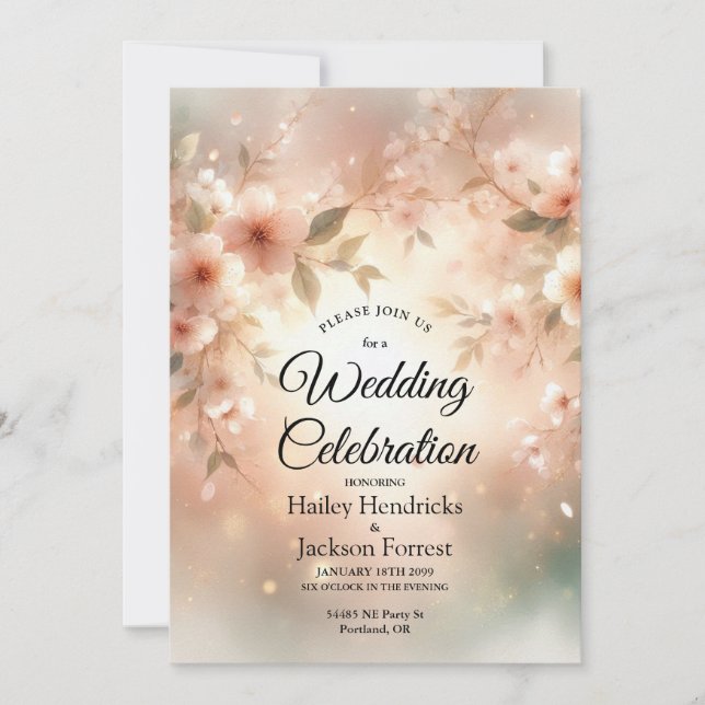 Invitation Mariage Fleur de Cerisier Rose Romantique (Devant)