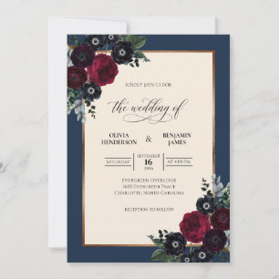 Invitation Mariage Fleur de Cerisier Rouge de Minuit