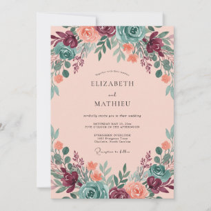 Invitation Mariage Fleur de Cerisier Sauvage Corail de Bois