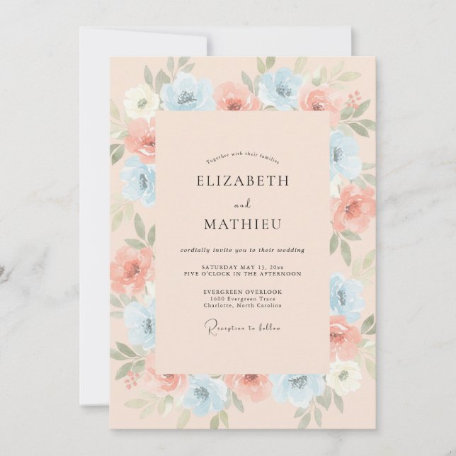 Invitation Mariage Fleur de Cerulean Blush (Devant)