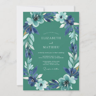 Invitation Mariage Fleur de Cerulean Cyan