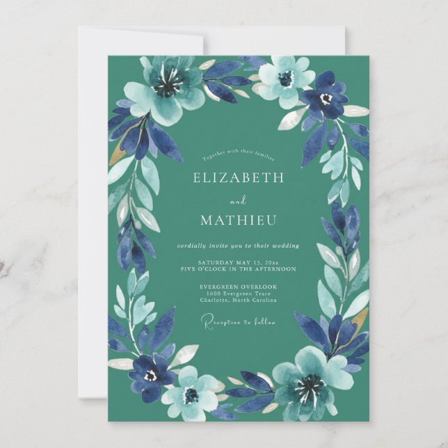 Invitation Mariage Fleur de Cerulean Cyan (Devant)