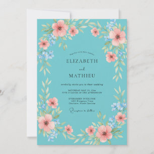 Invitation Mariage Fleur de Champ Aqua Corail