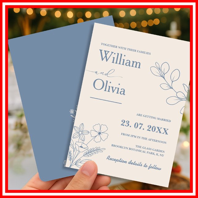 Invitation Mariage Fleur de Champ Bleu Poussiéreux (Créateur téléchargé)