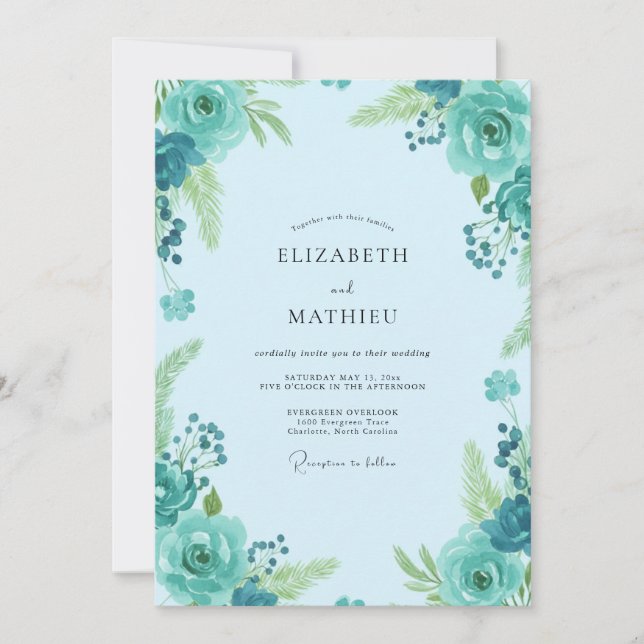 Invitation Mariage Fleur de Champ Ciel Turquoise (Devant)