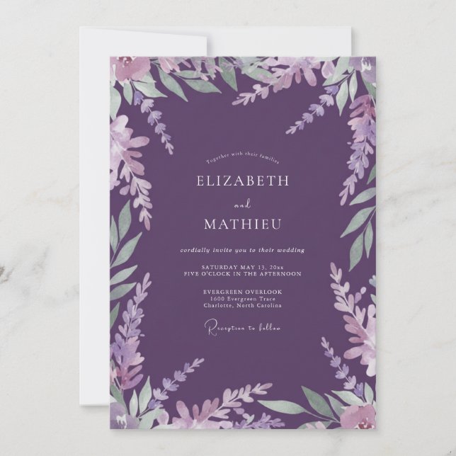Invitation Mariage Fleur de Champ de Prunier Profond (Devant)