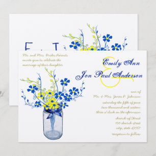 Invitation Mariage Fleur de Champ Jaune et Bleu Royal dans un