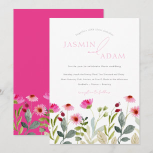 Invitation Mariage Fleur de Champ Rose Moderne