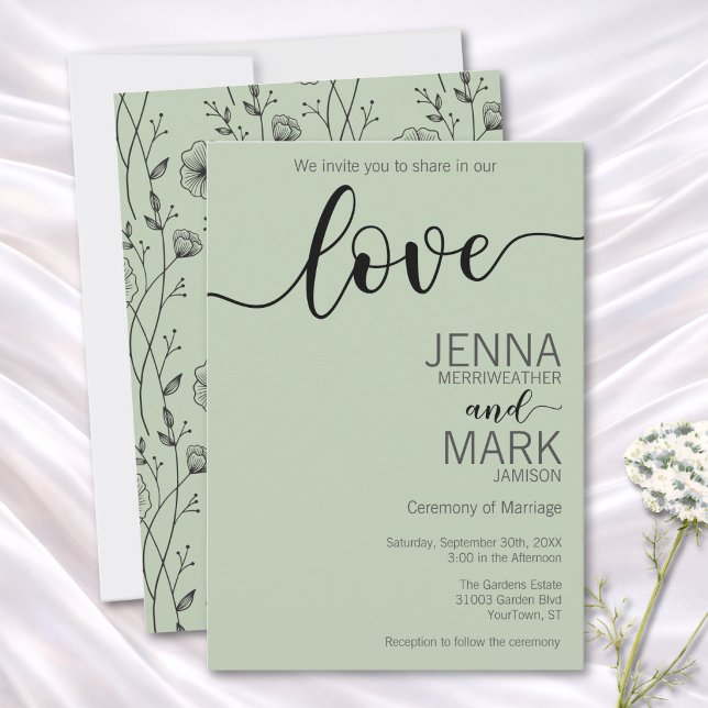 Invitation Mariage Fleur de Champ Script Vert Sauge  (Créateur téléchargé)