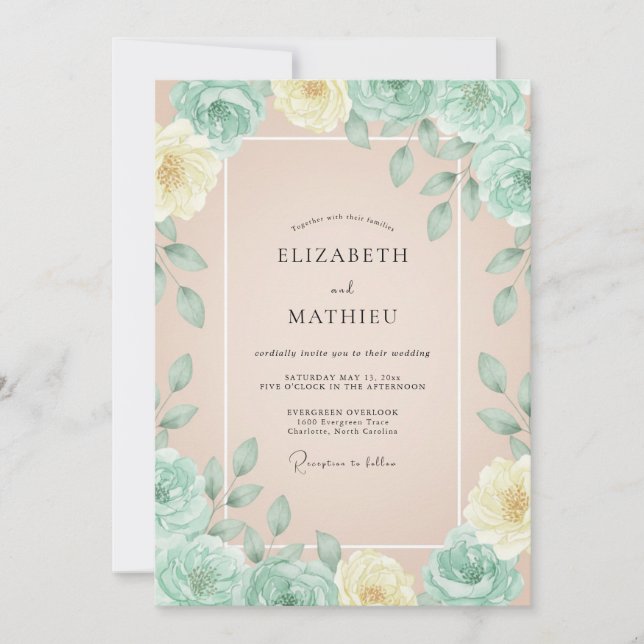 Invitation Mariage Fleur de Champagne Menthe (Devant)