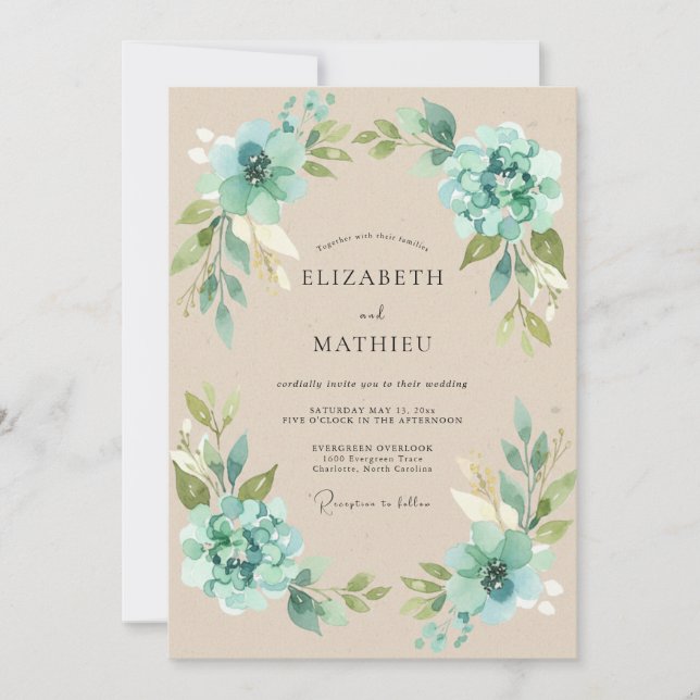 Invitation Mariage Fleur de Champagne Mousse de Mer (Devant)