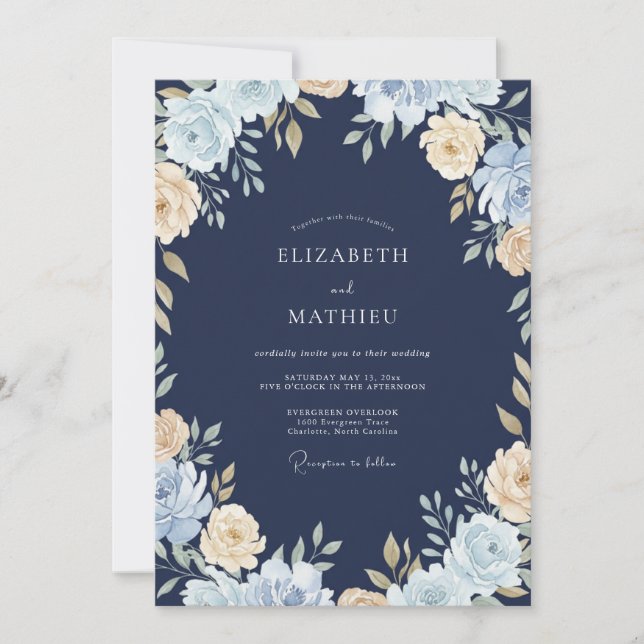 Invitation Mariage Fleur de Champagne Saphir (Devant)