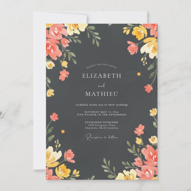 Invitation Mariage Fleur de Charbon de Corail (Devant)