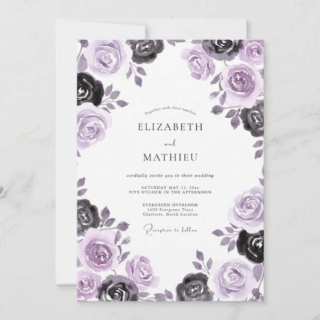 Invitation Mariage Fleur de Charbon de Mauve (Devant)