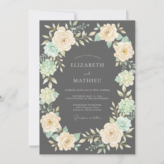 Invitation Mariage Fleur de Charbon d'Ivoire (Devant)