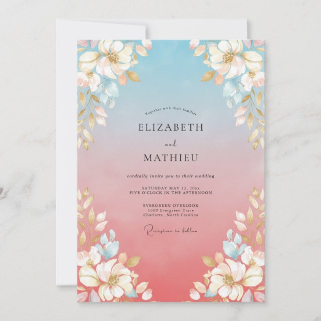 Invitation Mariage Fleur de Ciel Bleu (Devant)