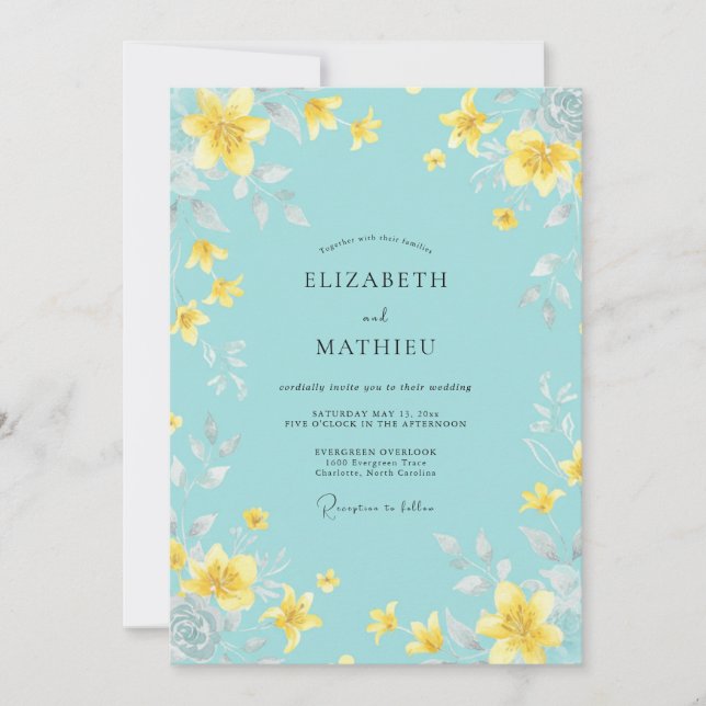 Invitation Mariage Fleur de Ciel Doré (Devant)