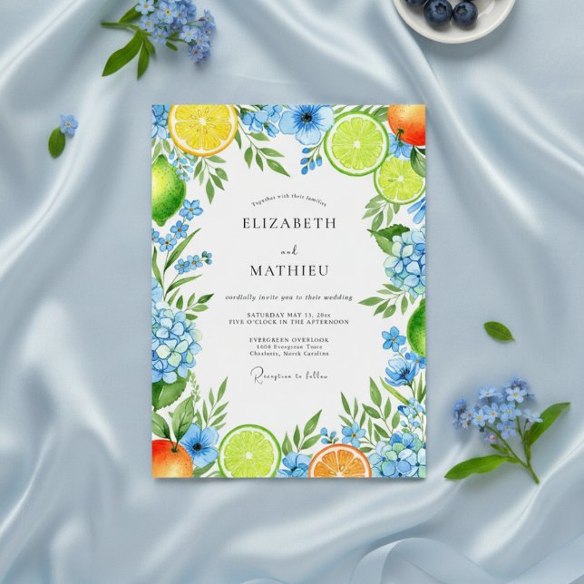 Invitation Mariage Fleur de Citron Bleu (Créateur téléchargé)