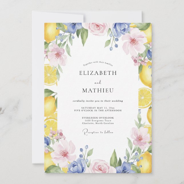 Invitation Mariage Fleur de Citron Jaune (Devant)
