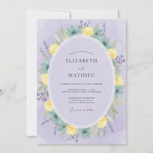 Invitation Mariage Fleur de Citron Lavande (Devant)