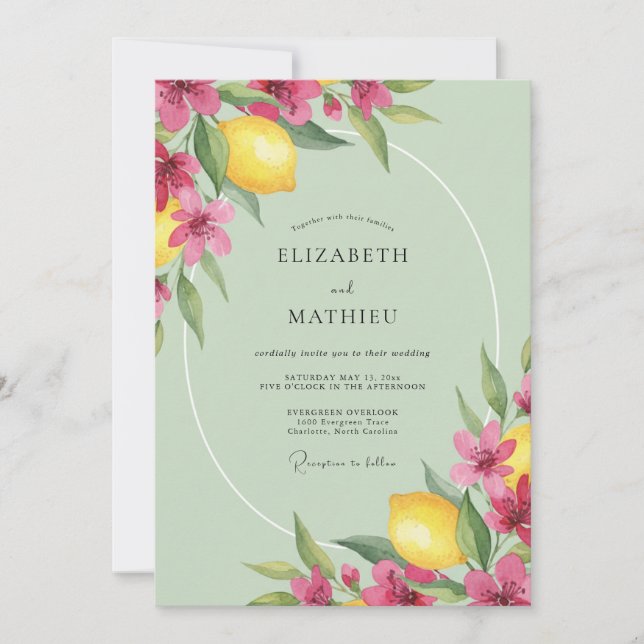 Invitation Mariage Fleur de Citron Rose (Devant)