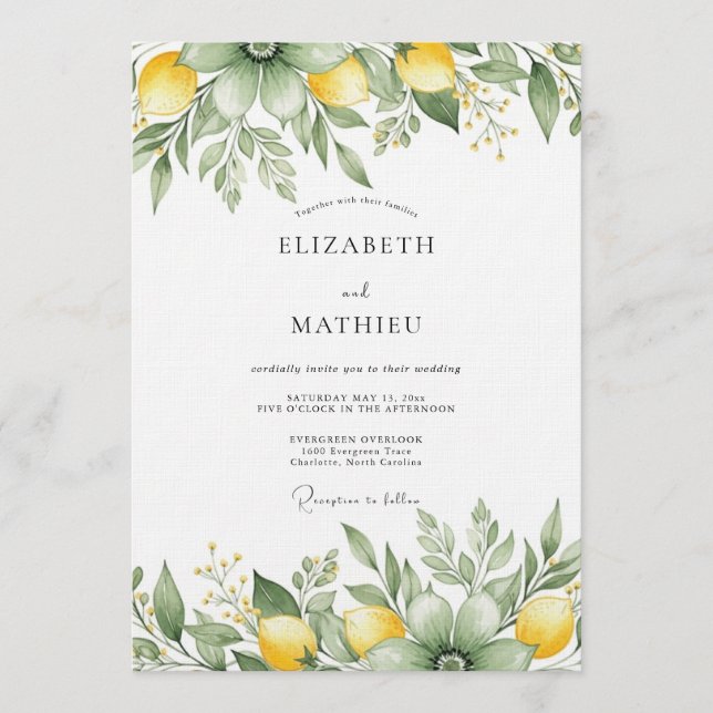 Invitation Mariage Fleur de Citron Vert Sauge (Devant)