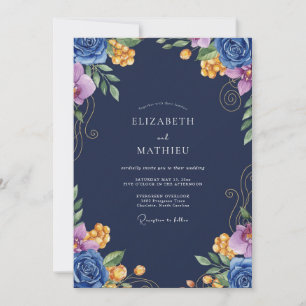 Invitation Mariage Fleur de Cobalt Navy