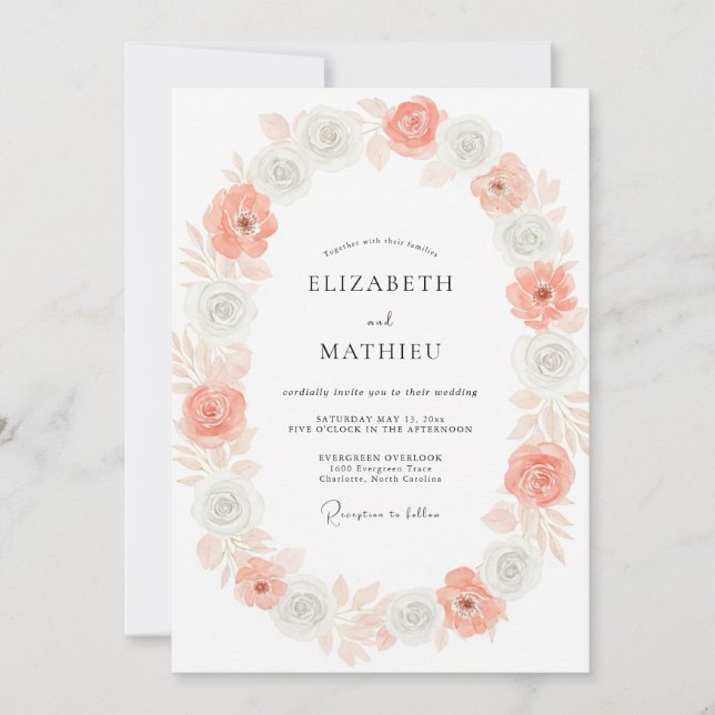 Invitation Mariage Fleur de Corail Argenté (Devant)