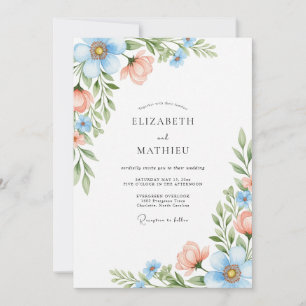 Invitation Mariage Fleur de Corail Bleu Ciel