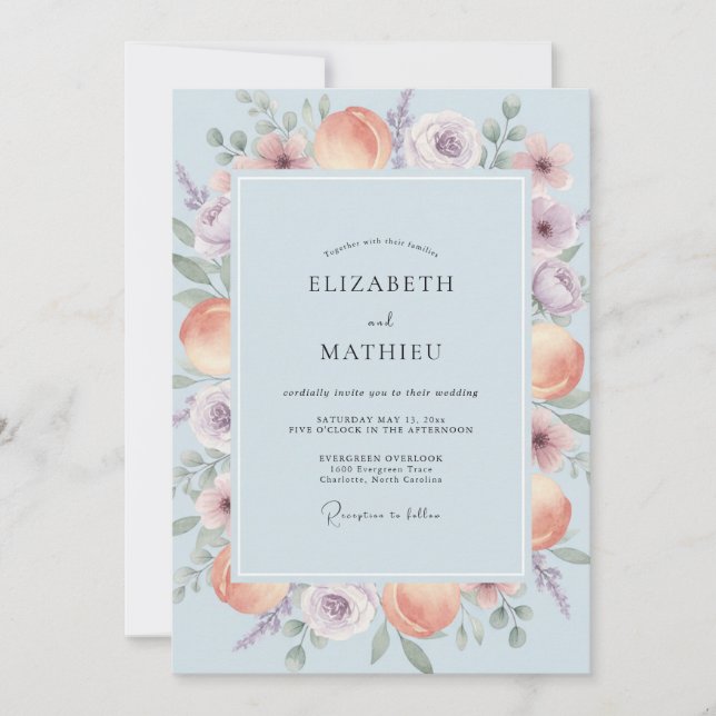 Invitation Mariage Fleur de Corail Bleu Ciel Doux (Devant)