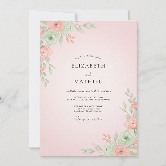 Invitation Mariage Fleur de Corail Chaud (Devant)