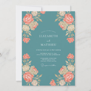 Invitation Mariage Fleur de Corail d'Acier