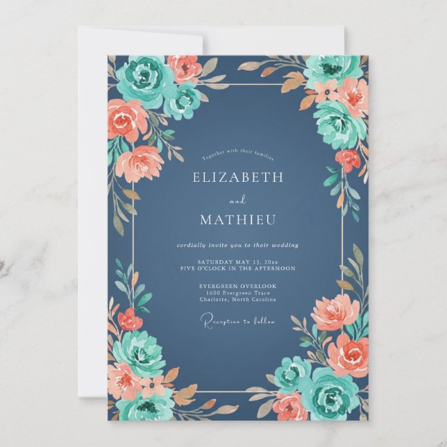 Invitation Mariage Fleur de Corail d'Ardoise (Devant)