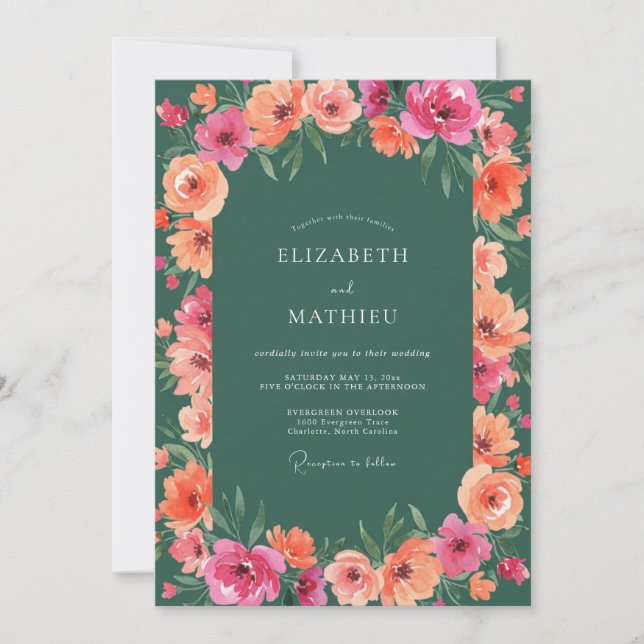 Invitation Mariage Fleur de Corail de la Forêt (Devant)