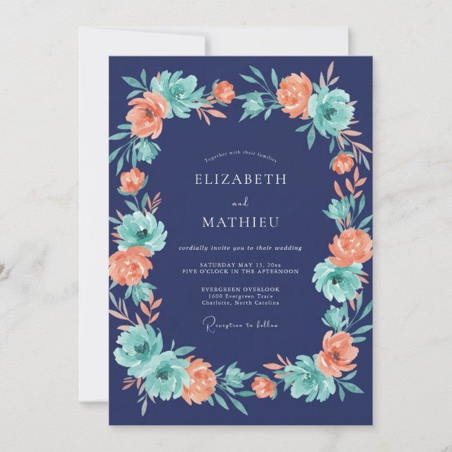 Invitation Mariage Fleur de Corail de Minuit (Devant)