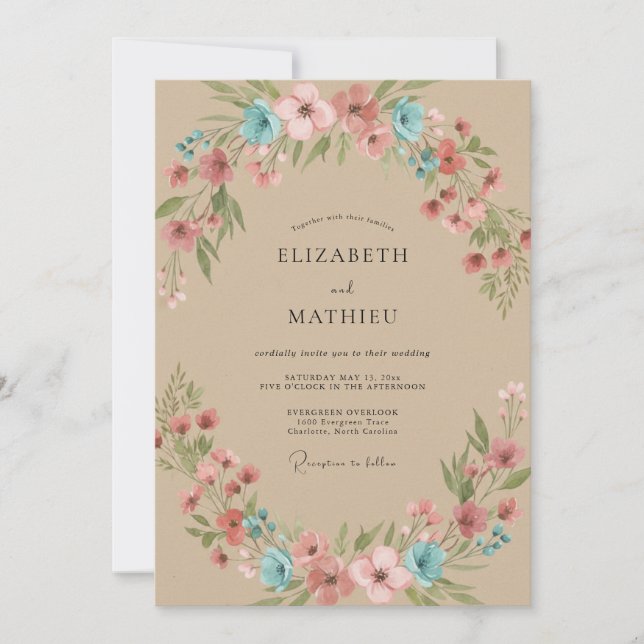 Invitation Mariage Fleur de Corail de Sable (Devant)